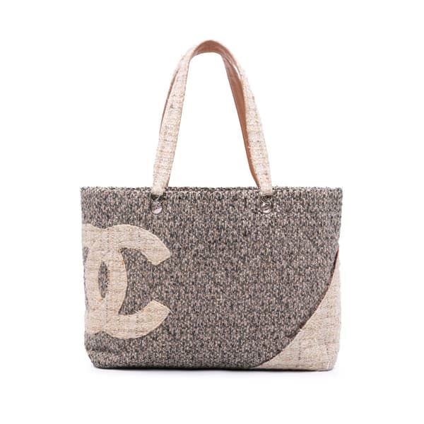 Pre-owned Chanel Large Quilted Tweed Cambon Ligne Tote Gray