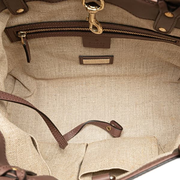 Pre-owned Gucci Small Canvas Logo Craft Tote Brown