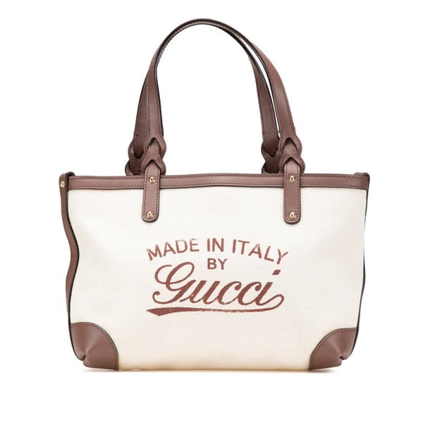Pre-owned Gucci Small Canvas Logo Craft Tote Brown