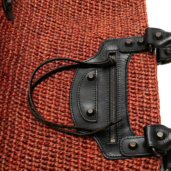 Pre-owned Balenciaga Large Raffia Motocross Classic Panier Tote Brown