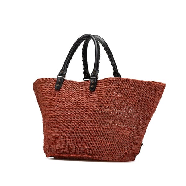 Pre-owned Balenciaga Large Raffia Motocross Classic Panier Tote Brown