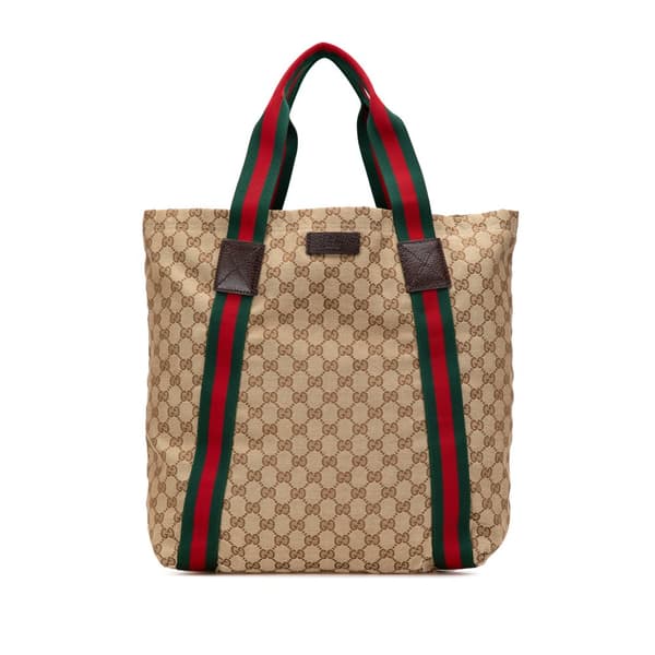 Pre-owned Gucci GG Canvas Web Tote  Brown