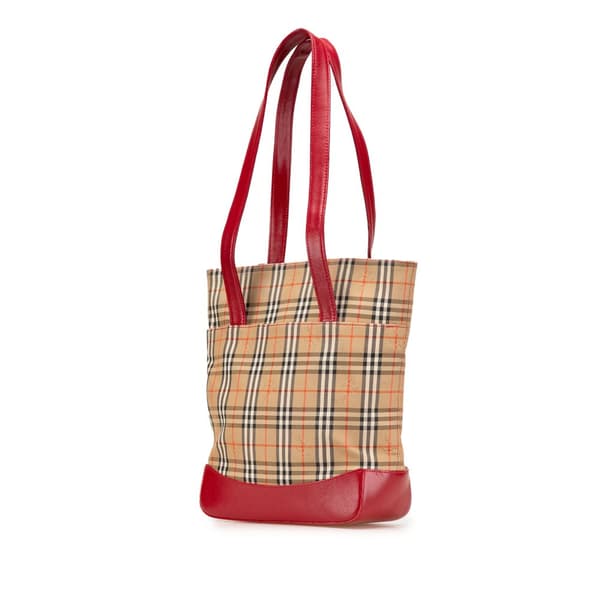 Pre-owned Burberry Haymarket Check Canvas Tote Brown