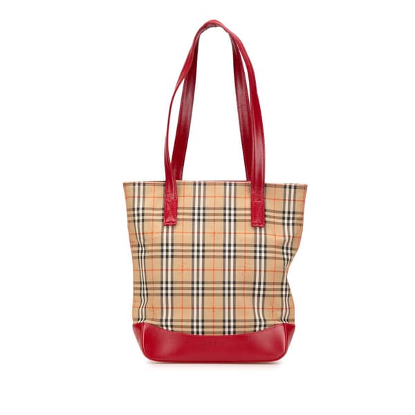 Pre-owned Burberry Haymarket Check Canvas Tote Brown
