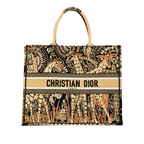 Pre-owned Dior Large Canvas Embroidered Dior Animals Giraffe Book Tote Yellow