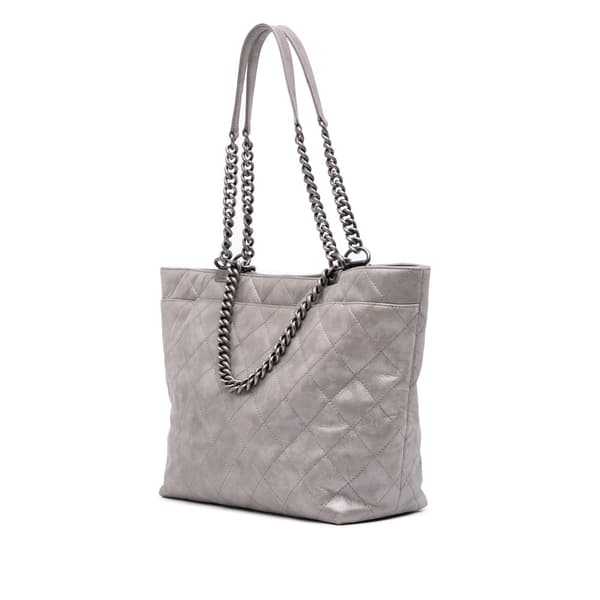 Pre-owned Chanel Quilted Iridescent Calfskin Shopping in Chains Tote Gray