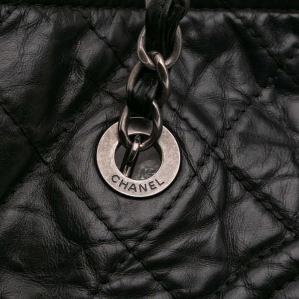 Pre-owned Chanel Distressed Calfskin Shopping In Moscow Tote Black