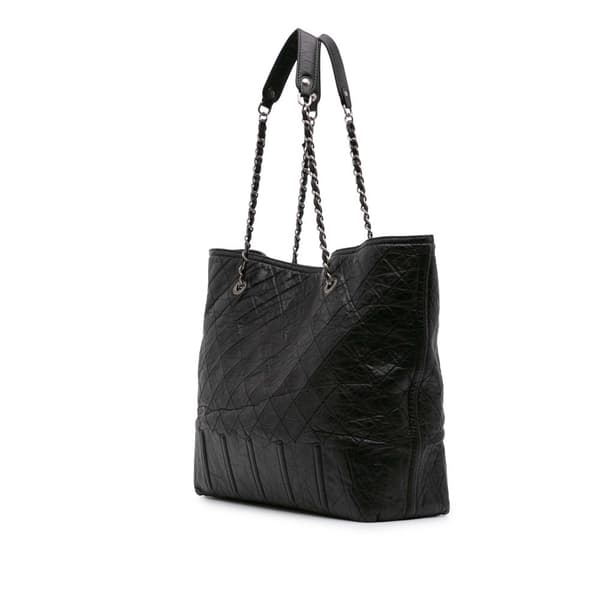 Pre-owned Chanel Distressed Calfskin Shopping In Moscow Tote Black