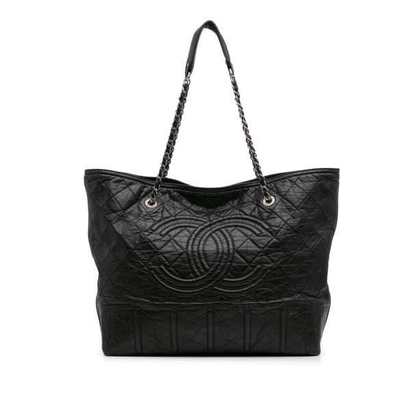 Pre-owned Chanel Distressed Calfskin Shopping In Moscow Tote Black