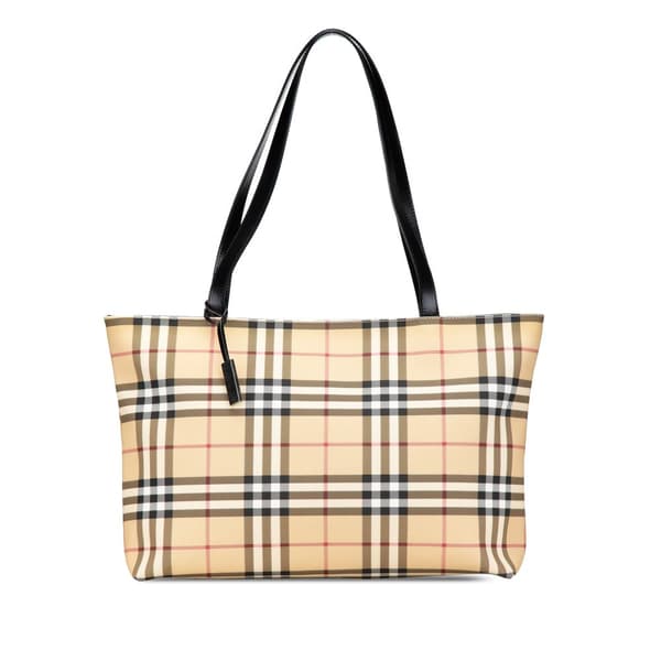 Pre-owned Burberry House Check Coated Canvas Tote Brown