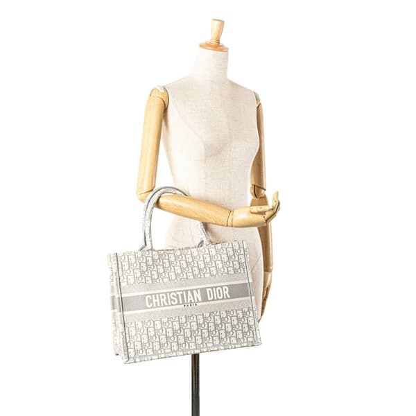 Pre-owned Dior Medium Oblique Canvas Book Tote Gray