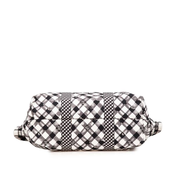 Pre-owned Chanel Printed Canvas Gingham Weekender Tote White