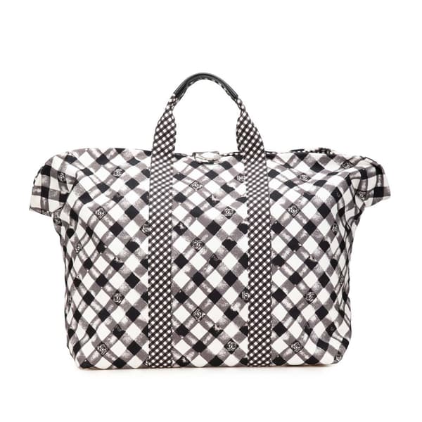 Pre-owned Chanel Printed Canvas Gingham Weekender Tote White