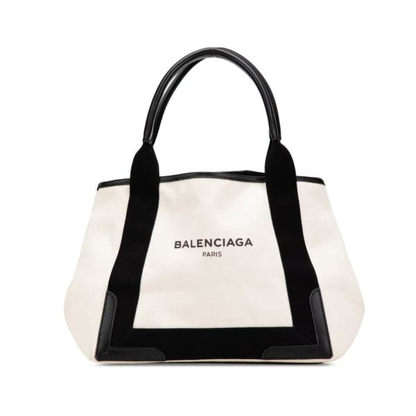 Pre-owned Balenciaga Canvas Navy Cabas S White