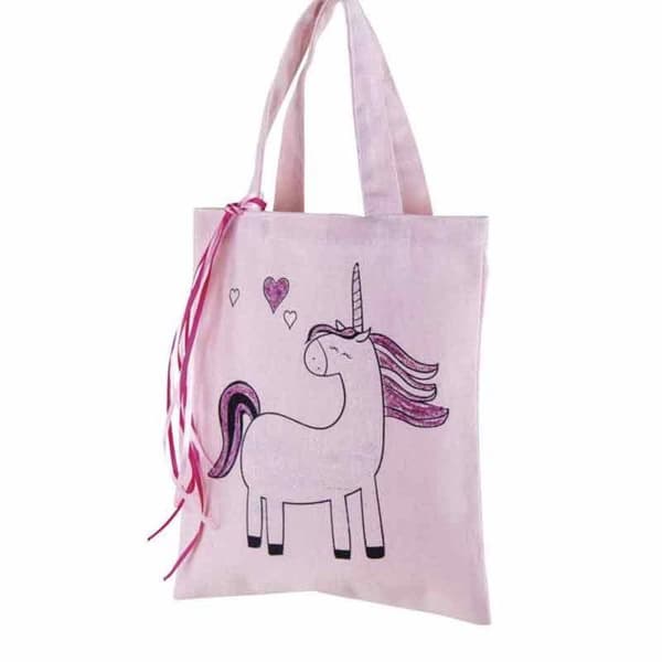 "Sac shopping - Ros - Enhörning - 20x25 cm - Bomull - Barn - Blandat"