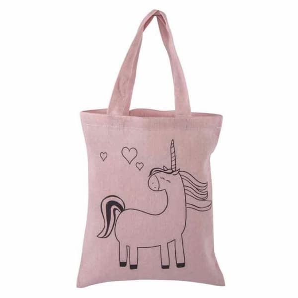 "Sac shopping - Ros - Enhörning - 20x25 cm - Bomull - Barn - Blandat"