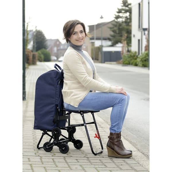 Wenko - Shoppingvagn med sits - Isolerad väska 35 L - Mörkblå