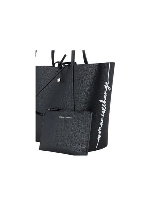 Armani Exchange Stor Vändbar Logo Skript Tote, Handväska för Kvinnor, Svart/Vit/Svart-Svart/Vit/Svart, One Size