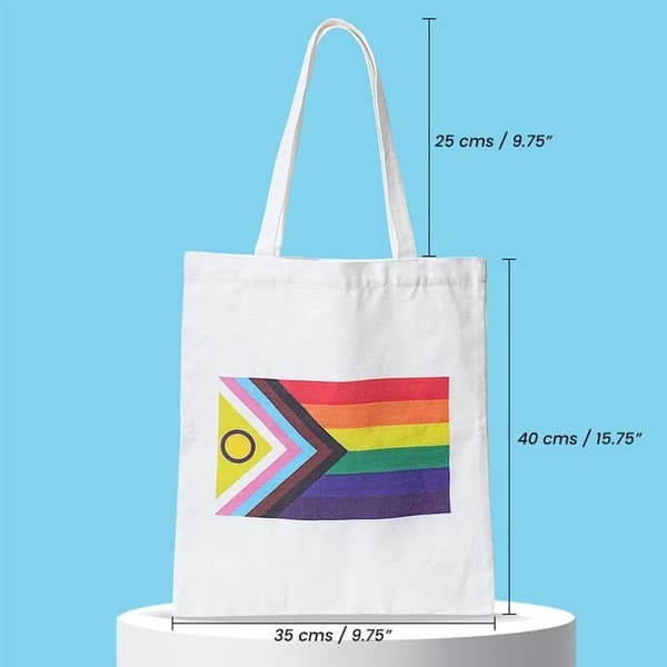 Trixes Progress Pride Flag Vit tote bag LGBTQIA2s+ Shoppingpåse i bomull med lång handtag