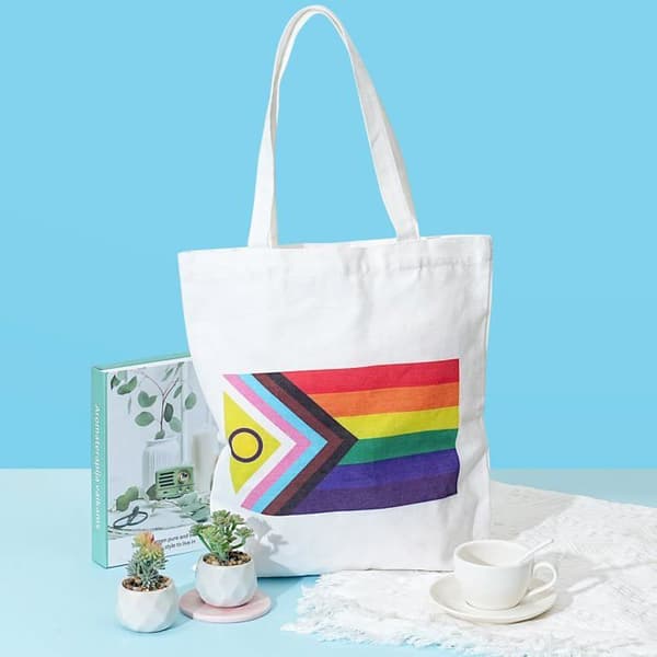 Trixes Progress Pride Flag Vit tote bag LGBTQIA2s+ Shoppingpåse i bomull med lång handtag