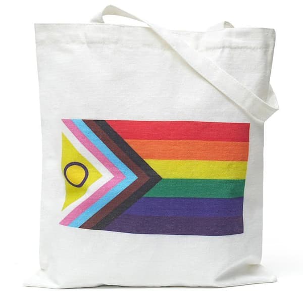 Trixes Progress Pride Flag Vit tote bag LGBTQIA2s+ Shoppingpåse i bomull med lång handtag