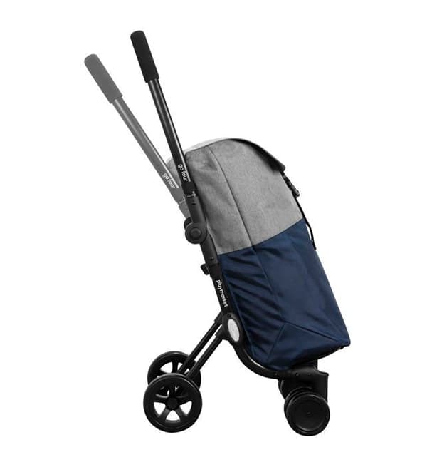 Gårvagn - Playmarket promenadvagn - 24917 - Go Four hopfällbar korg, fyra hjul, blå och grå