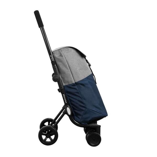 Gårvagn - Playmarket promenadvagn - 24917 - Go Four hopfällbar korg, fyra hjul, blå och grå