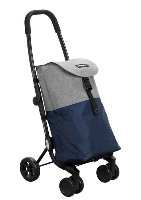 Gårvagn - Playmarket promenadvagn - 24917 - Go Four hopfällbar korg, fyra hjul, blå och grå