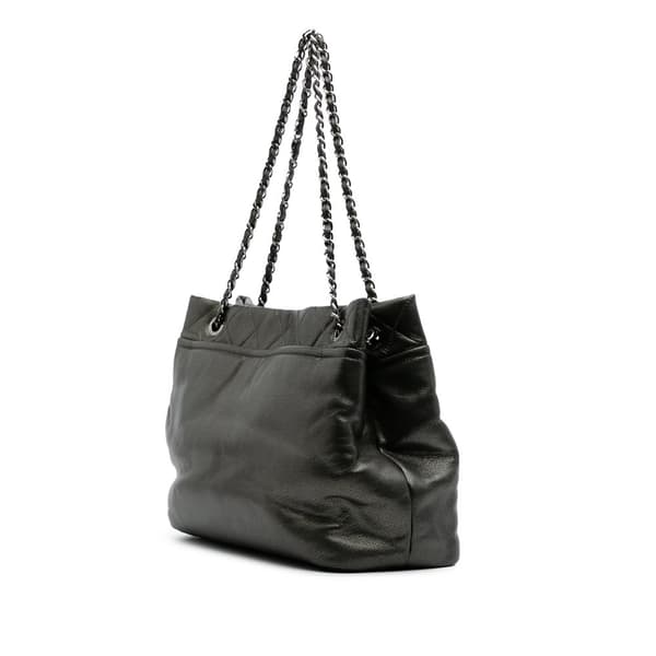Pre-owned Chanel CC Metallic Caviar Soft Tote Gray