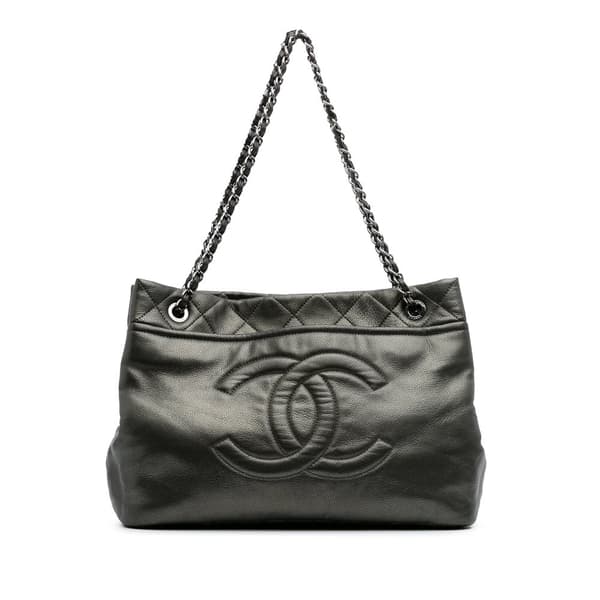 Pre-owned Chanel CC Metallic Caviar Soft Tote Gray