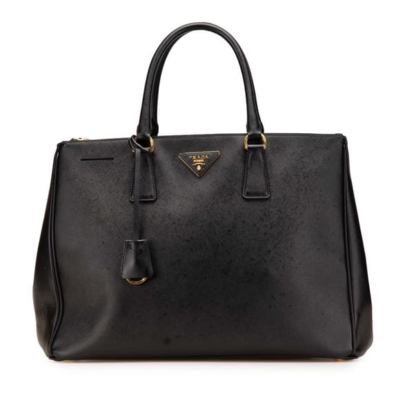 Pre-owned Prada Large Saffiano Lux Galleria Double Zip Tote Black