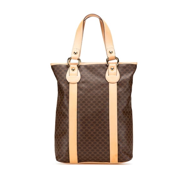 Pre-owned Celine Macadam Coated Canvas Vertical Tote Brown