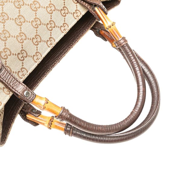 Pre-owned Gucci GG Canvas Bamboo Tote Gray