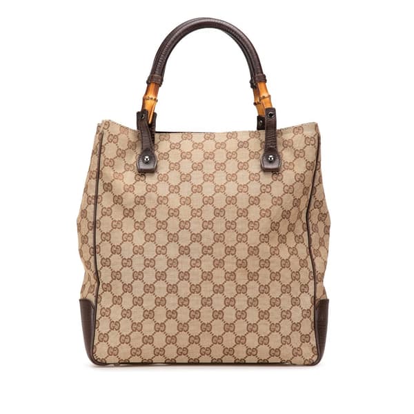 Pre-owned Gucci GG Canvas Bamboo Tote Gray