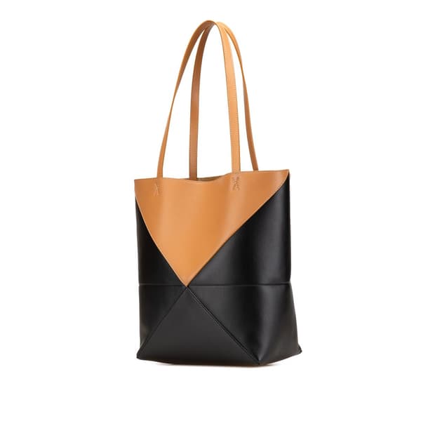 Pre-owned LOEWE Medium Bicolor Calfskin Puzzle Fold Tote Black