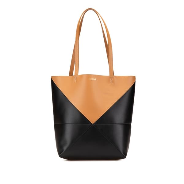 Pre-owned LOEWE Medium Bicolor Calfskin Puzzle Fold Tote Black