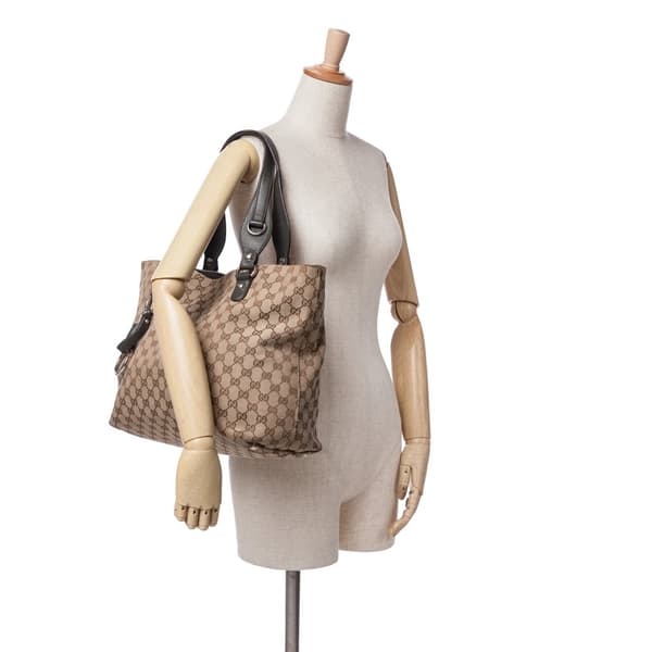 Pre-owned Gucci GG Canvas Icon Bit Tote Brown
