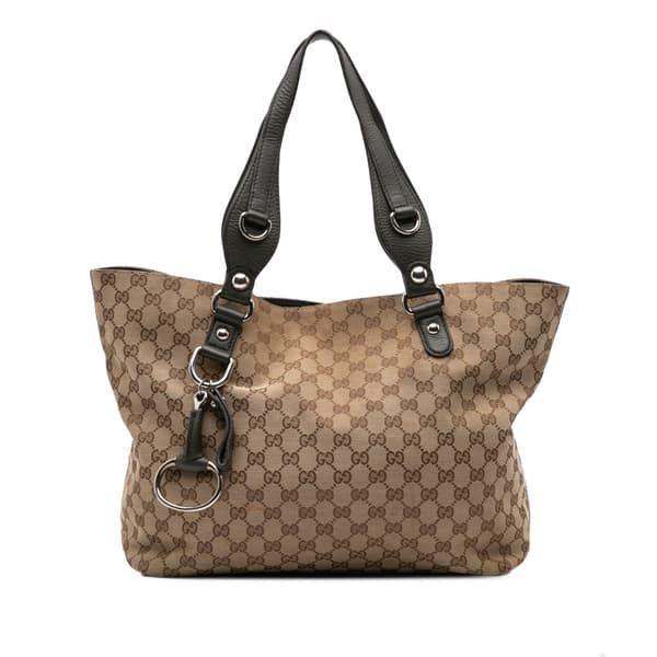 Pre-owned Gucci GG Canvas Icon Bit Tote Brown