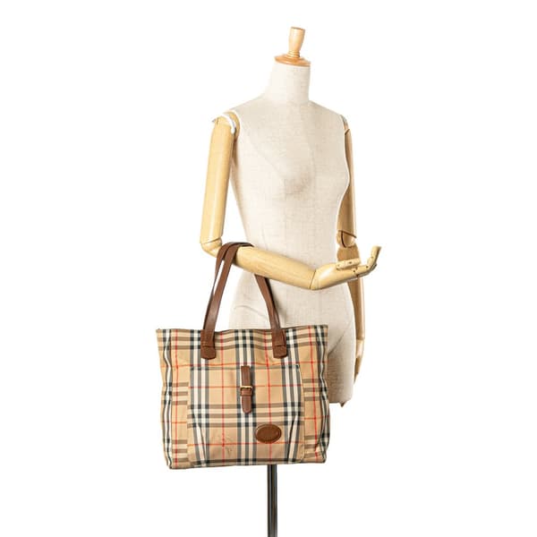Pre-owned Burberry Haymarket Check Canvas Tote Brown