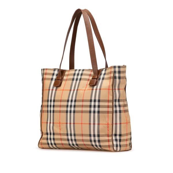 Pre-owned Burberry Haymarket Check Canvas Tote Brown