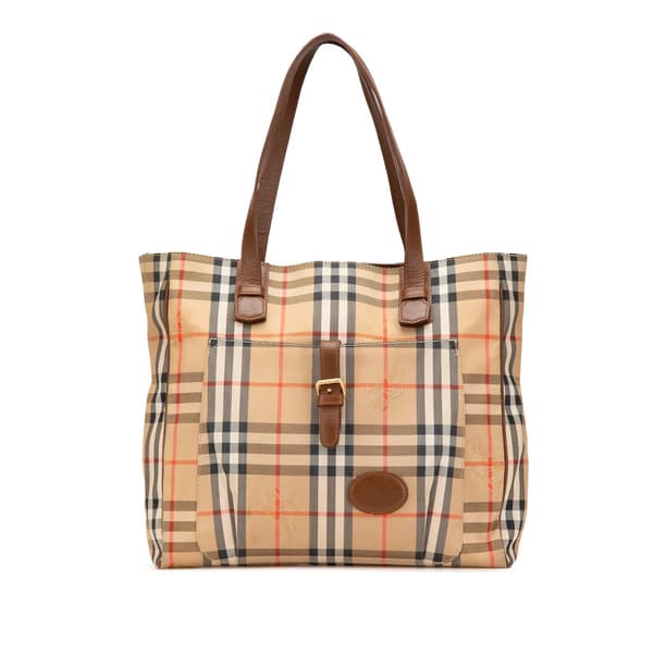Pre-owned Burberry Haymarket Check Canvas Tote Brown