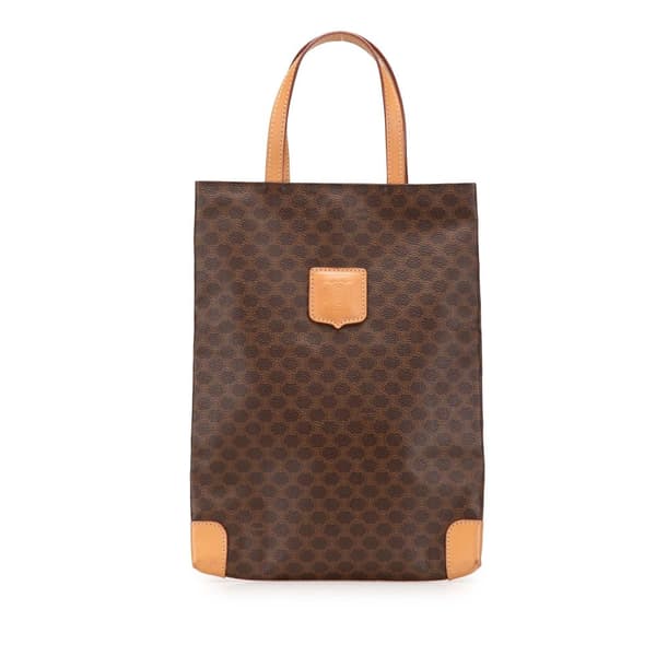 Pre-owned Celine Macadam Coated Canvas Tote Brown
