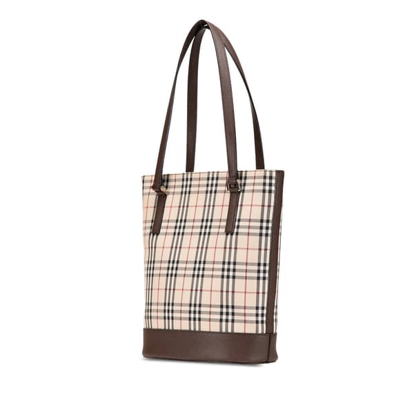 Pre-owned Burberry House Check Coated Canvas Bucket Tote Brown