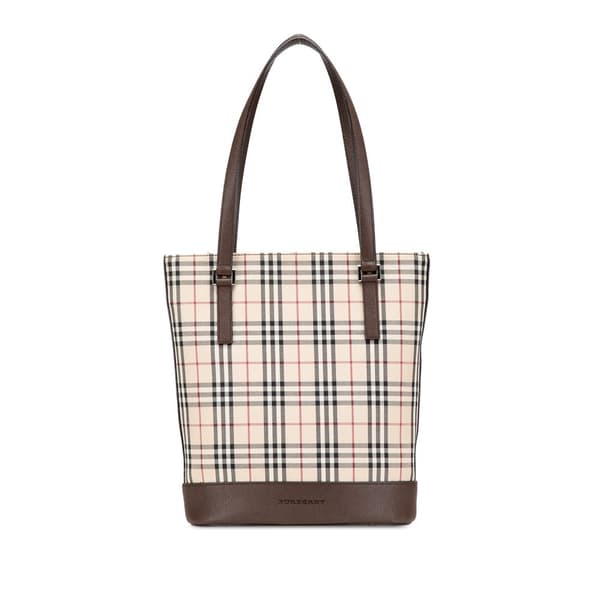 Pre-owned Burberry House Check Coated Canvas Bucket Tote Brown