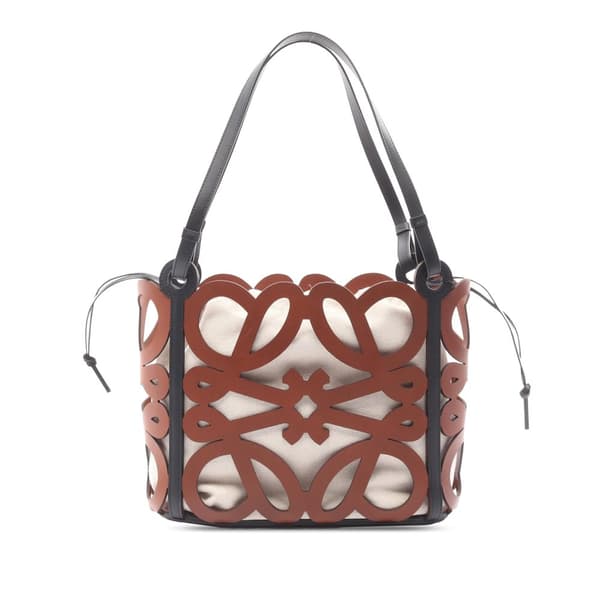 Pre-owned LOEWE Small Anagram Leather CutOut Tote Brown
