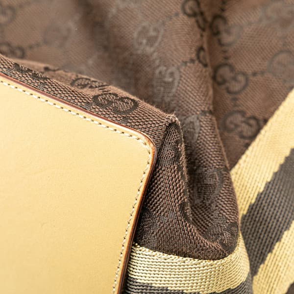 Pre-owned Gucci GG Canvas Web Bucket Tote Brown