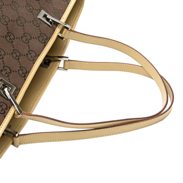 Pre-owned Gucci GG Canvas Web Bucket Tote Brown
