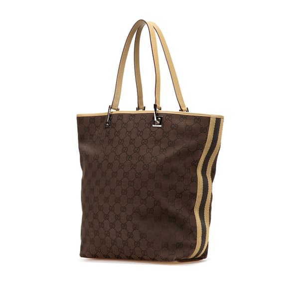 Pre-owned Gucci GG Canvas Web Bucket Tote Brown