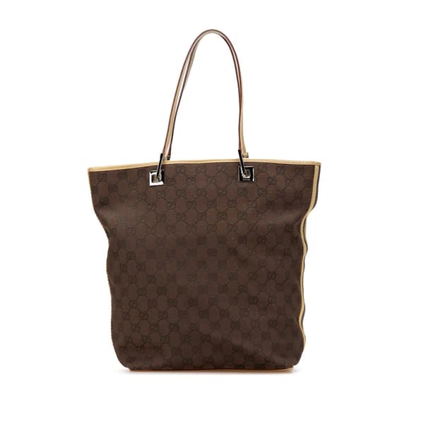 Pre-owned Gucci GG Canvas Web Bucket Tote Brown