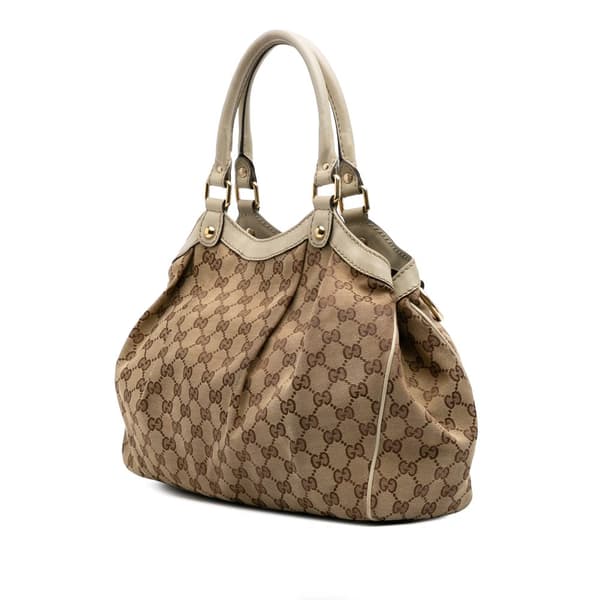 Pre-owned Gucci Medium GG Canvas Sukey Tote Brown